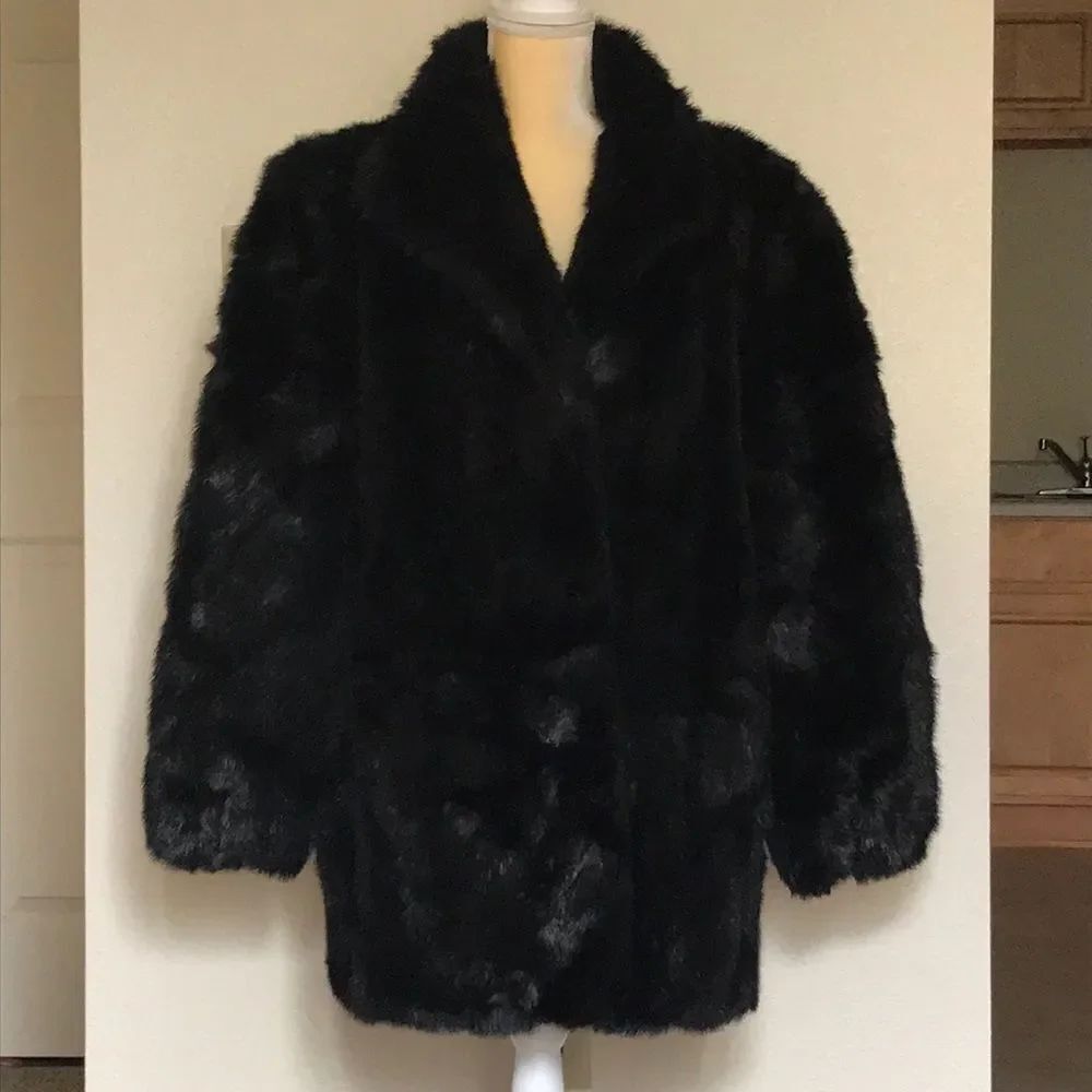Mariel Faux For Coat  Large Vintage Black - Picture 2 of 14